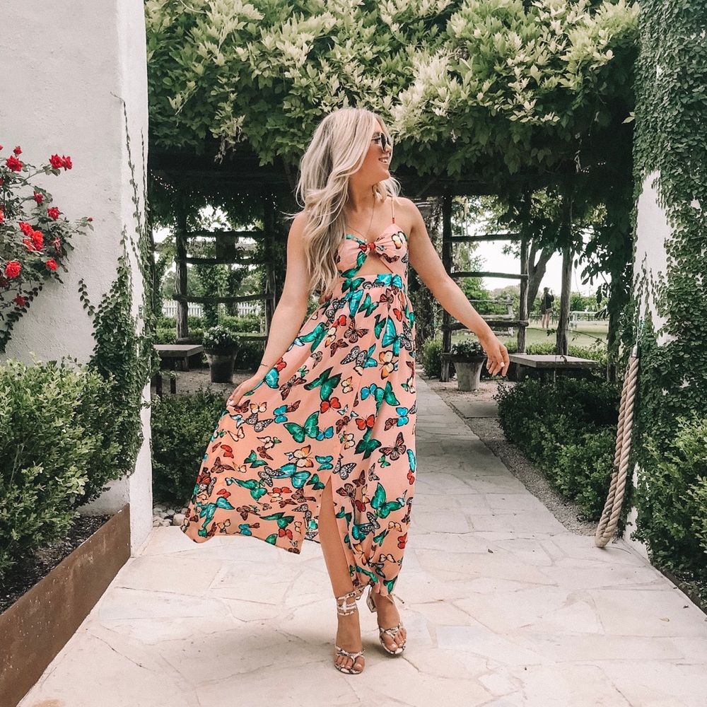 Butterfly print maxi dress